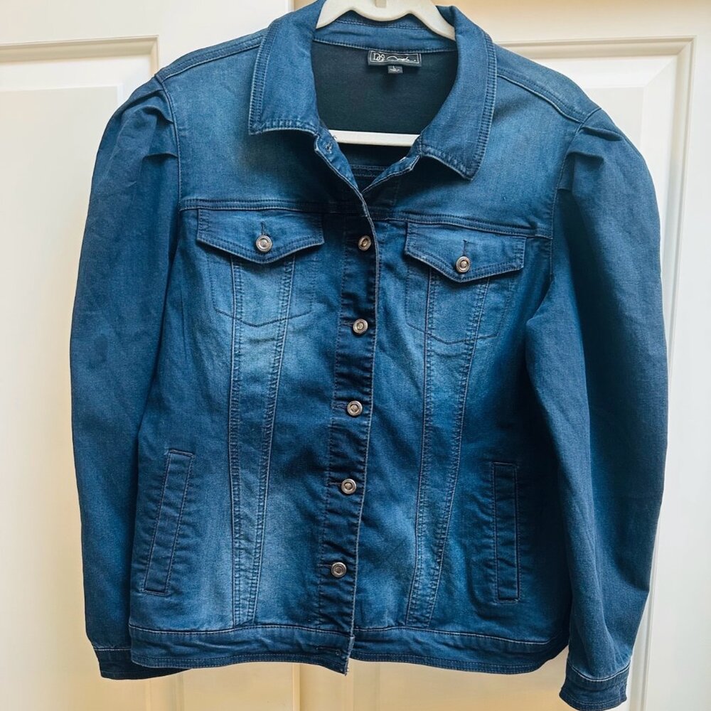 DG2 by Diane Gilman Puff-Sleeve Denim Jacket – Women’s Large – Dark Indigo